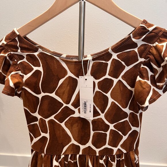 Janie and Jack Brown Giraffe Print Ruffle Sleeve Dress - NWT - Picture 3 of 6